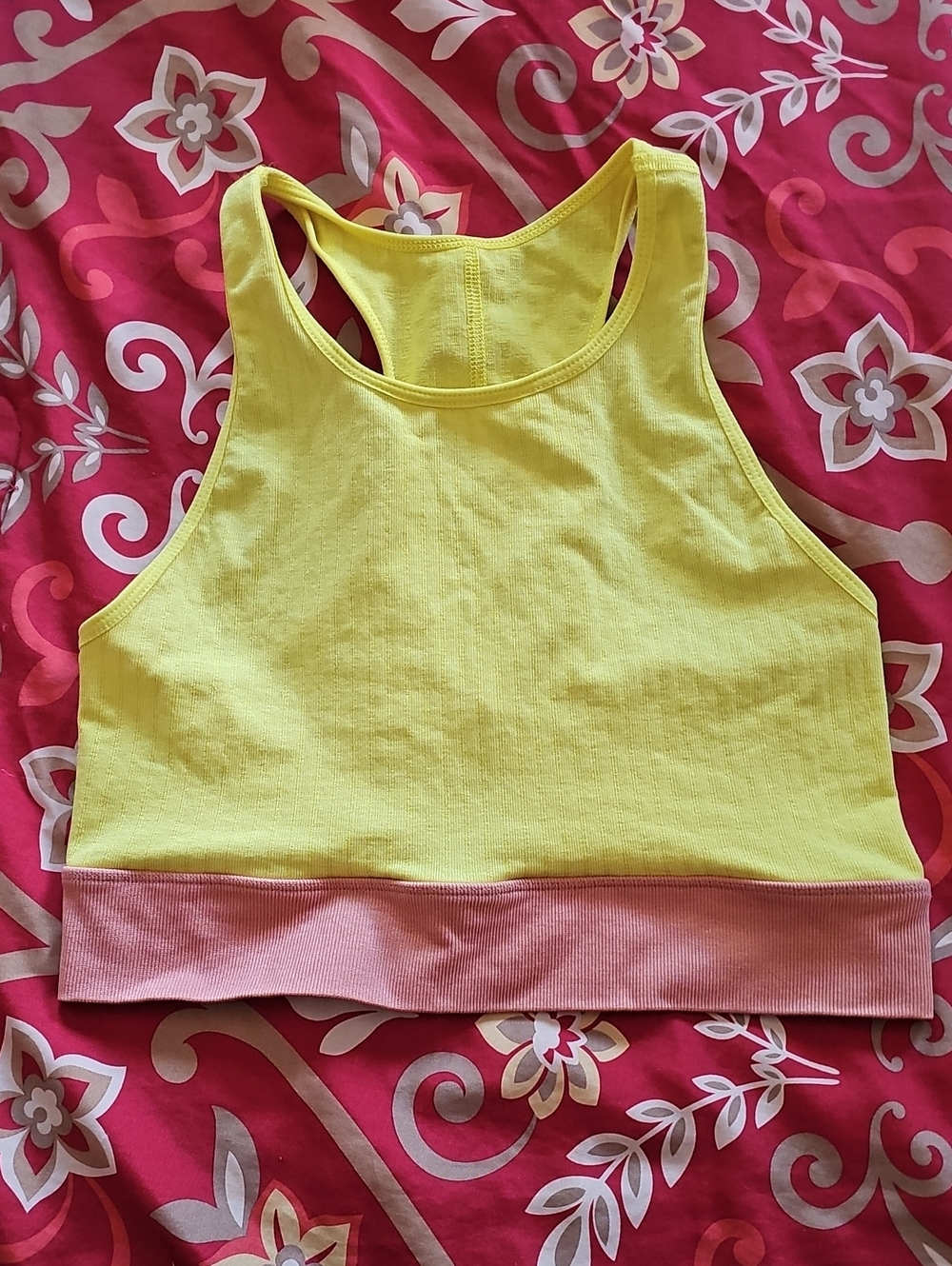 Anthropologie Yellow Sport Bra with Pink Hem (A)